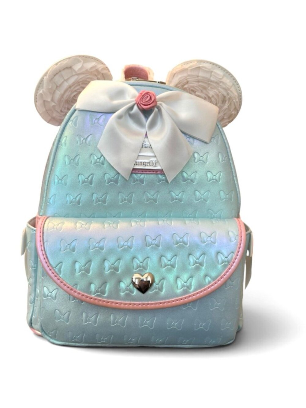 Loungefly Disney Minnie Mouse Ruffle Ears Iridescent Blue Mini Backpack NWT
